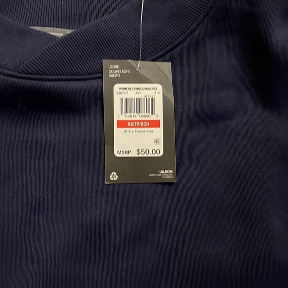 Under Armour Women’s Navy Blue Stadium Crewneck Pullover Sweatshirt Size XS - Picture 3 of 8